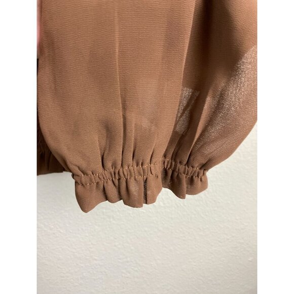 Miou Muse Brown Smocked Top Womens size Large Long Sleeve Boho Capsule Peasant - Picture 6 of 11